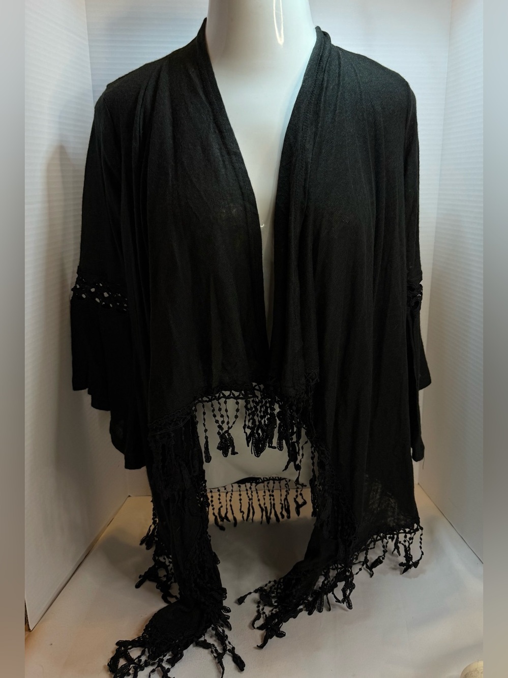 Roommates Black Fringe Open-Front Cape
